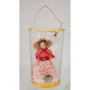 1950's Eros Firenze Souvenir Doll Italy 23 Toscana Red Polka Dot Lace Hat Vtg